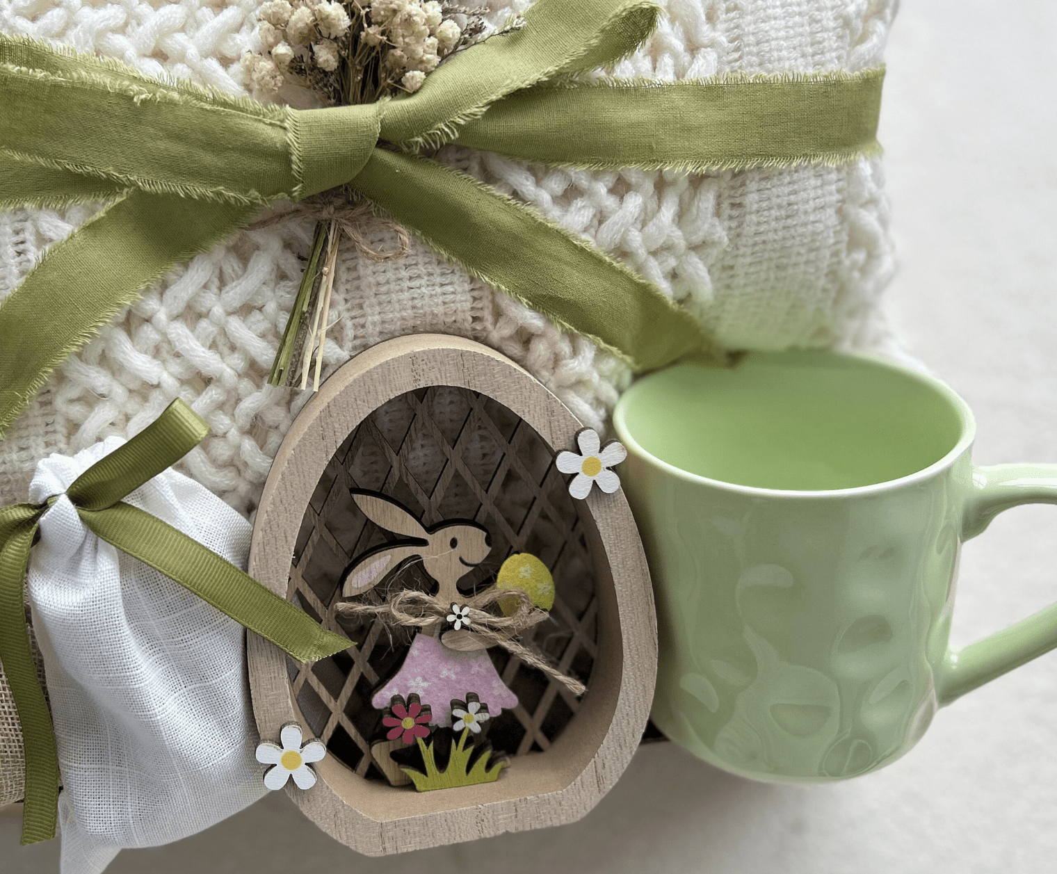 Easter Morning | Olive Green Easter Gift Basket & Home Decor Care Package - Basketful Gifts