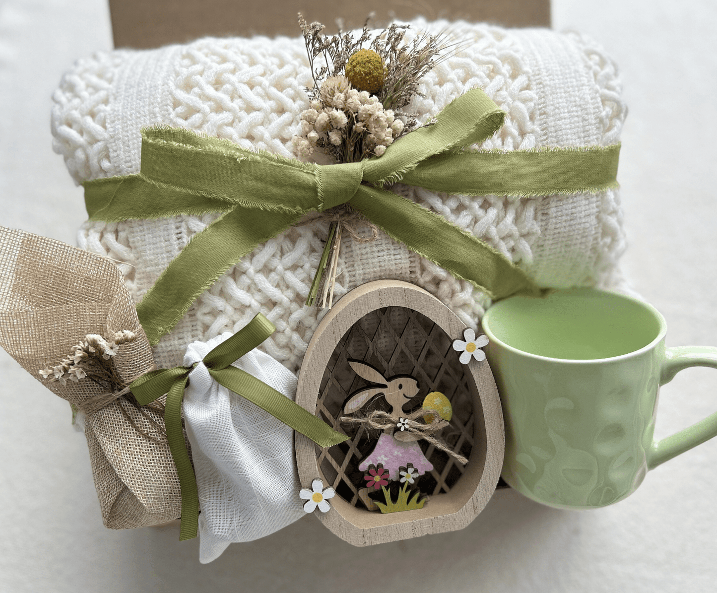 Easter Morning | Olive Green Easter Gift Basket & Home Decor Care Package - Basketful Gifts