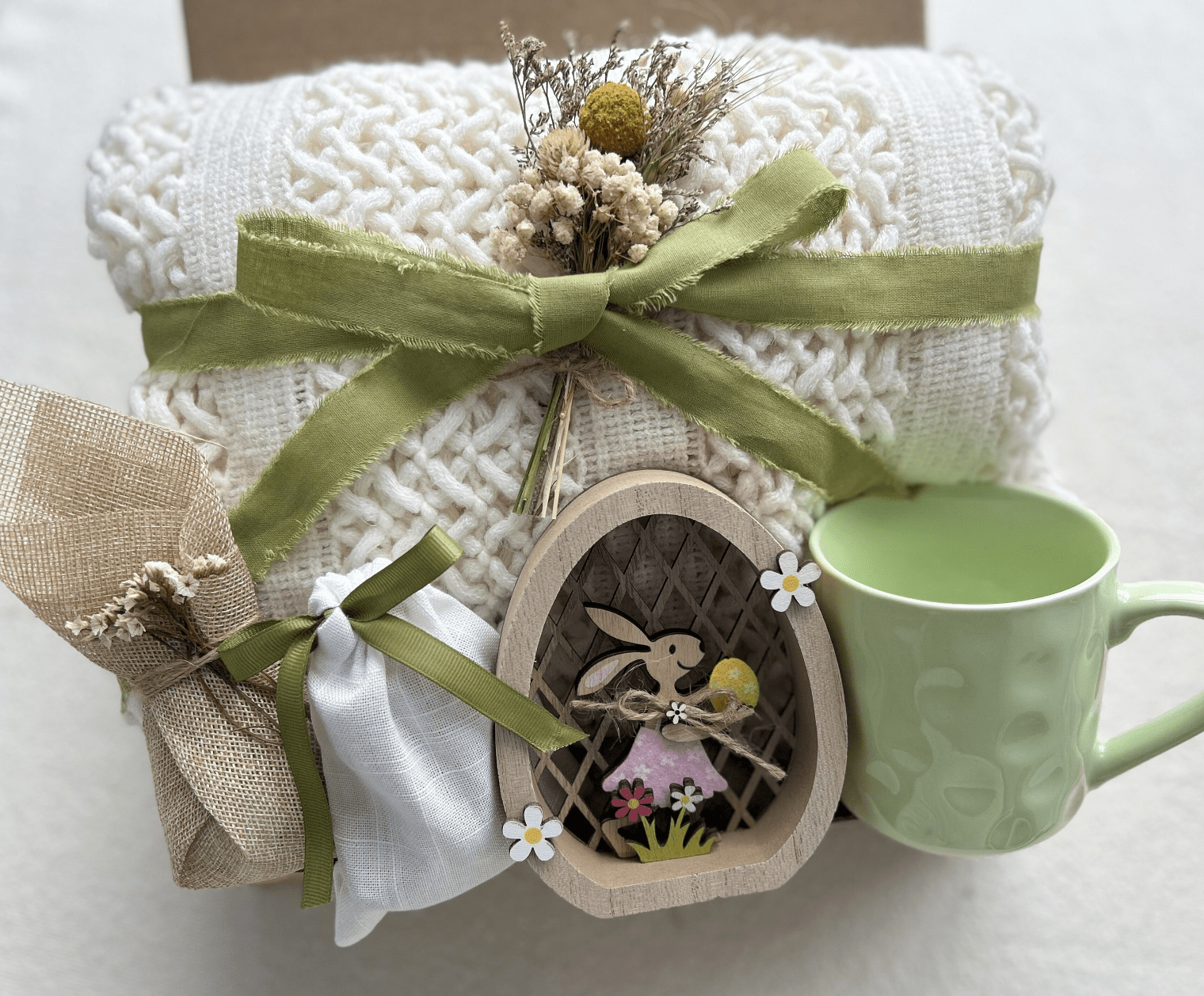 Easter Morning | Olive Green Easter Gift Basket & Home Decor Care Package - Basketful Gifts