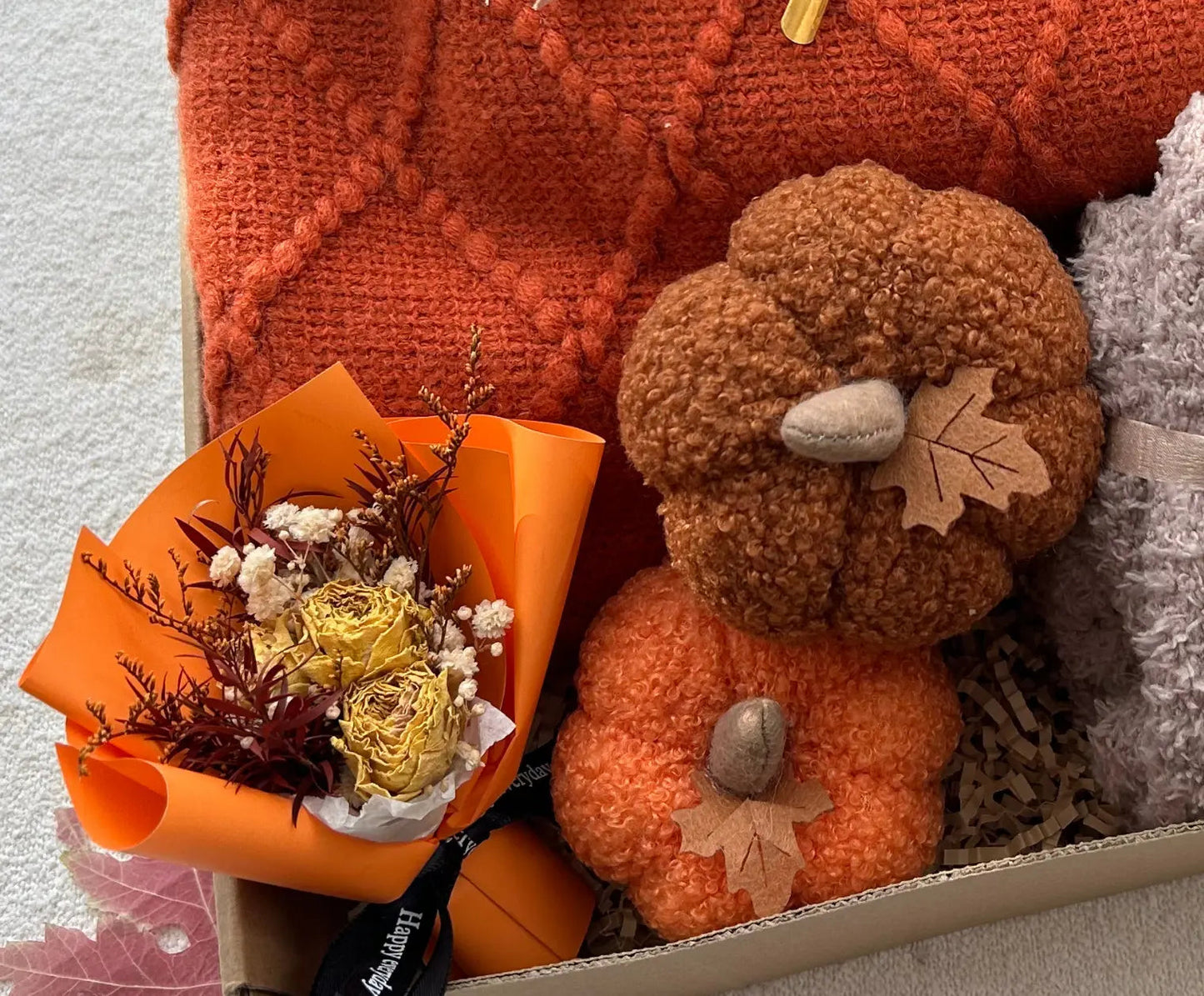 Fall Season Basket for Friends and Family with Blanket & Pumpkin Mug - Basketful Gifts