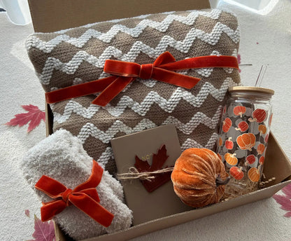 Fall Season Basket for Friends and Family with Blanket & Pumpkin Tumbler - Basketful Gifts