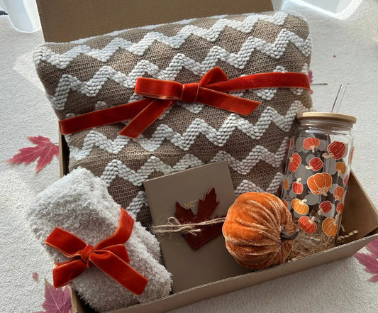 Fall Season Basket for Friends and Family with Blanket & Pumpkin Tumbler - Basketful Gifts