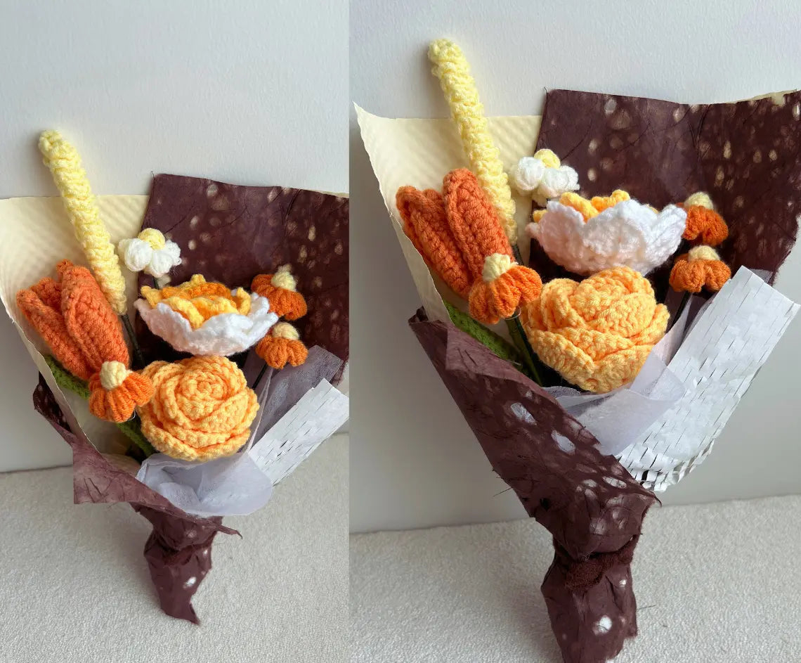 Fall Season Cozy Care Package with Crochet Flower Bouquet - Basketful Gifts