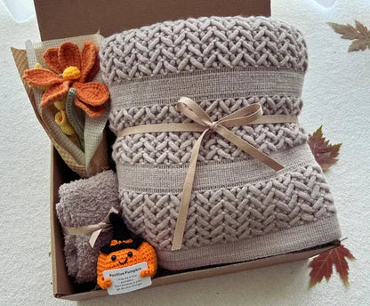 Fall Theme Care Package with Crochet Flower Bouquet - Basketful Gifts