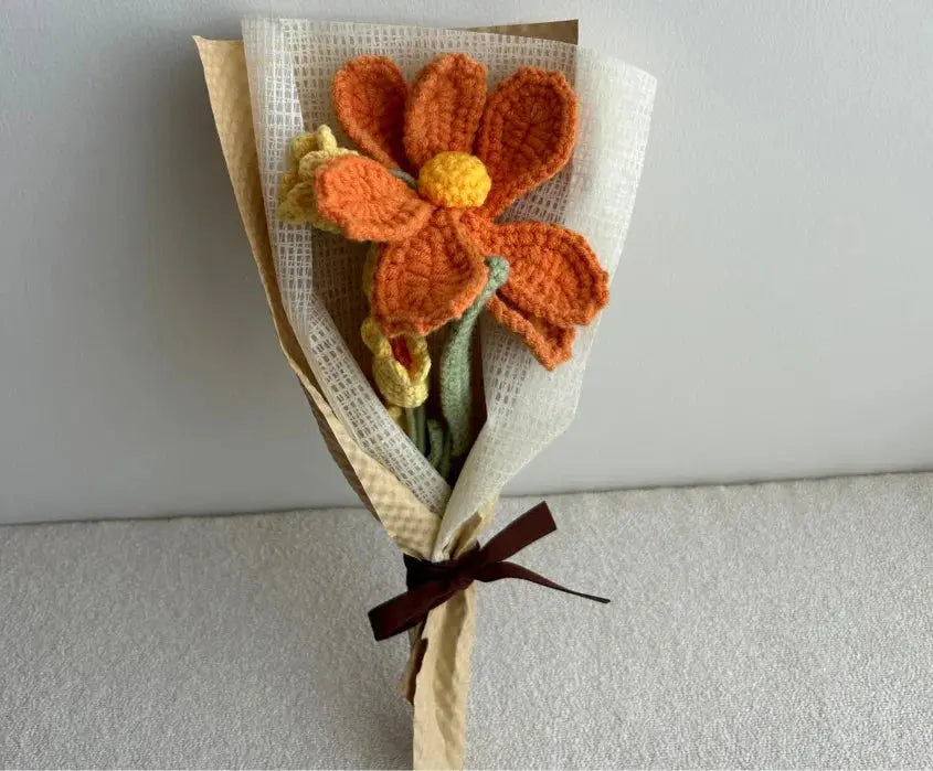 Fall Theme Care Package with Crochet Flower Bouquet - Basketful Gifts