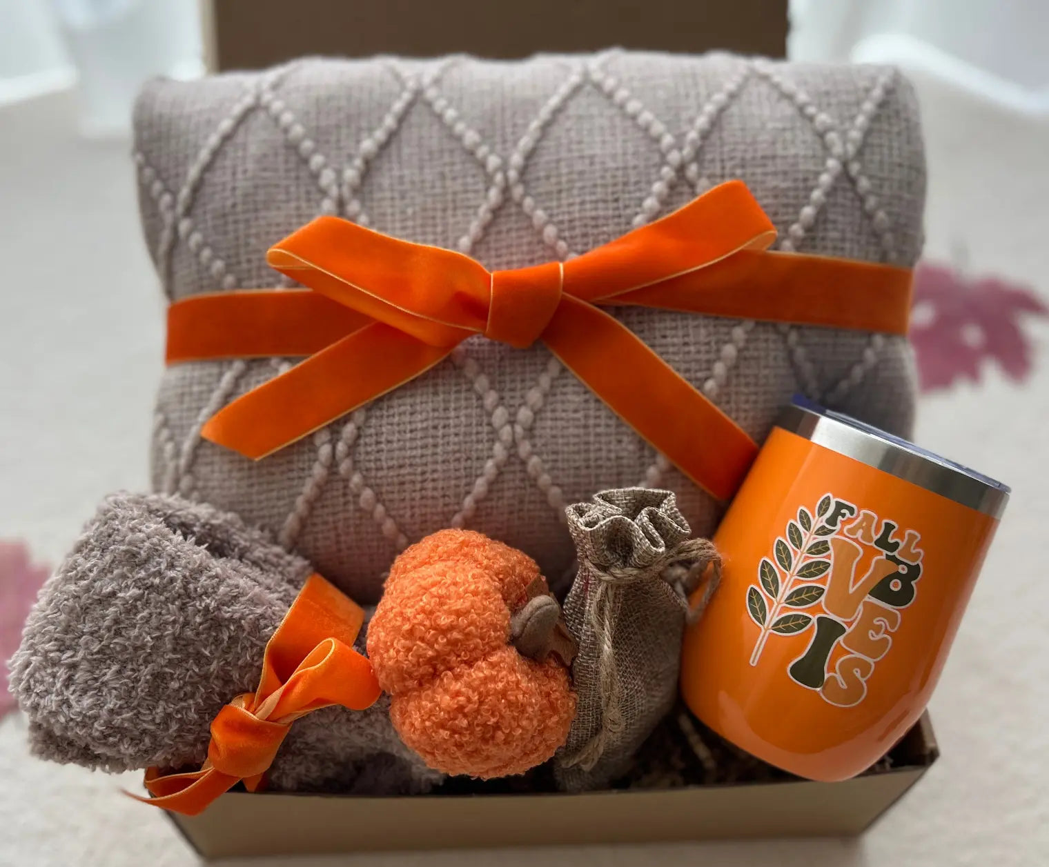 Fall Vibe Gift Basket with Blanket and Tumbler - Basketful Gifts
