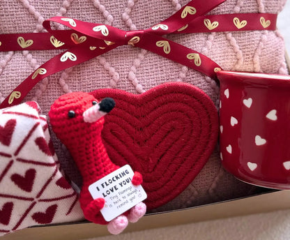 Galentine’s Day Gift Basket for Best Friend – Cozy Blanket, Heart Mug, Socks & Crochet Heart - Basketful Gifts