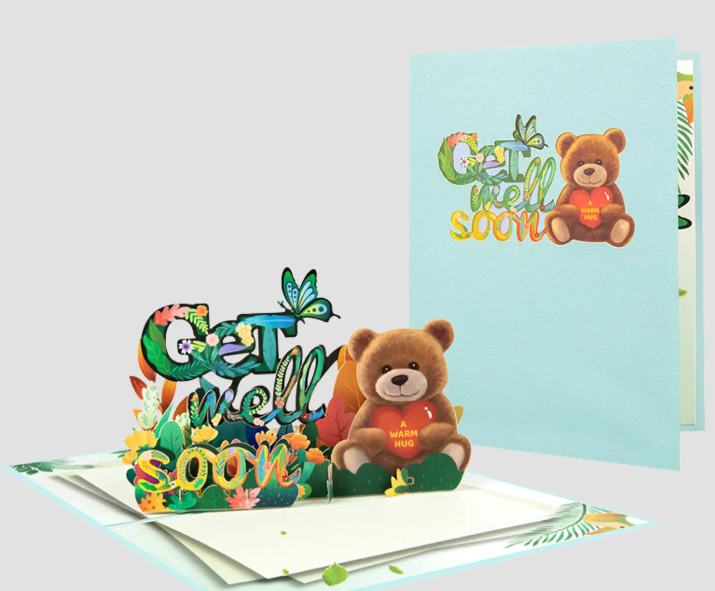 Get Well Soon Gift Basket For Children with Plush Animal, 3D Pop-Up Card, and Cozy Accessories - Basketful Gifts