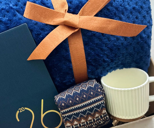 Gift Basket for Men with Velvet Blanket & 2026 Planner Notebook - Basketful Gifts