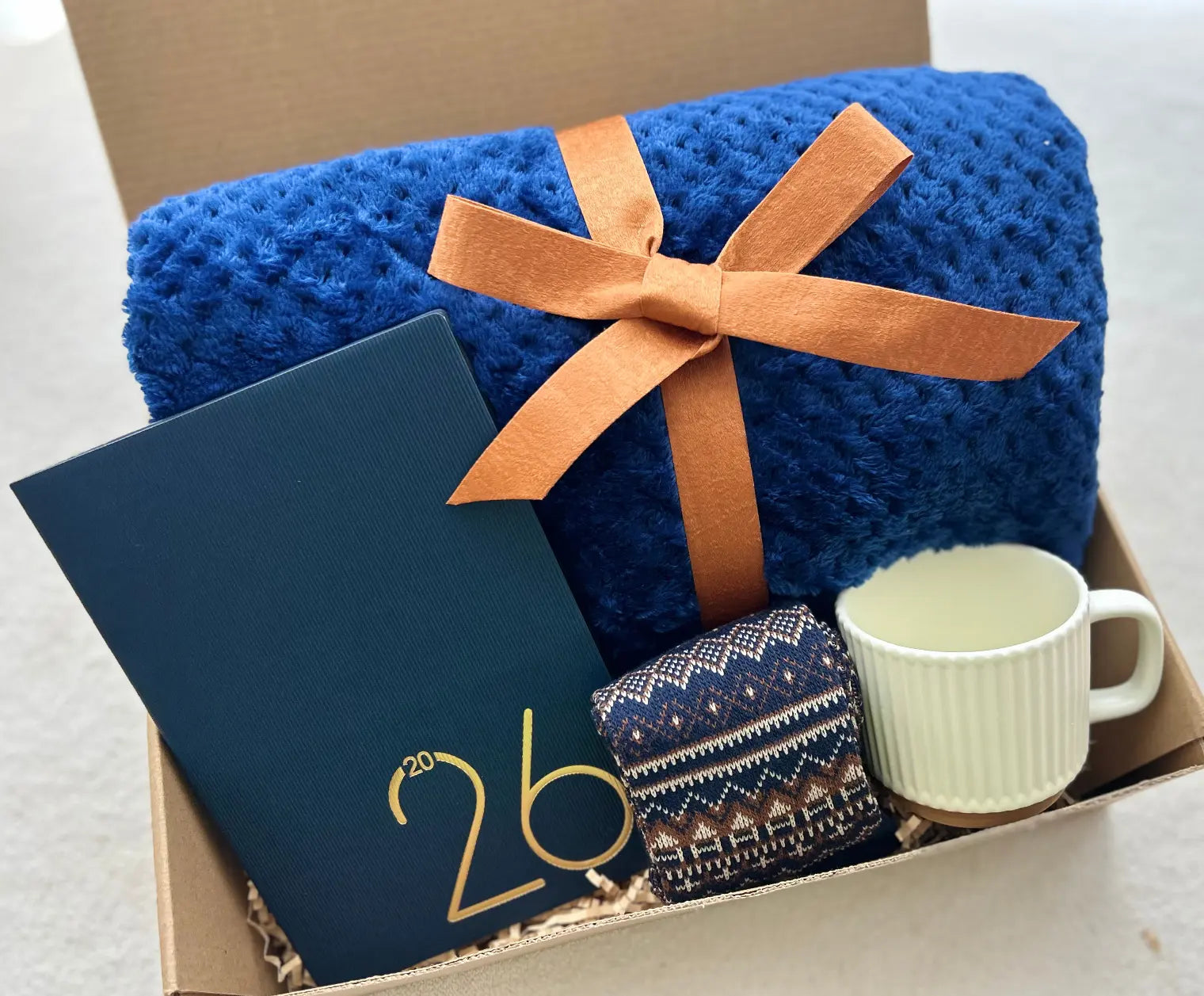 Gift Basket for Men with Velvet Blanket & 2026 Planner Notebook - Basketful Gifts
