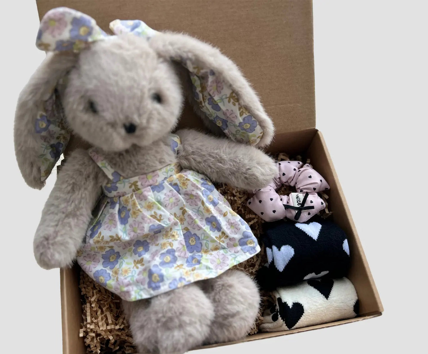 Girls' Get Well Soon Gift Basket with Floral Bunny Plush, 3D Pop-Up Card, and Cozy Heart Socks - Basketful Gifts