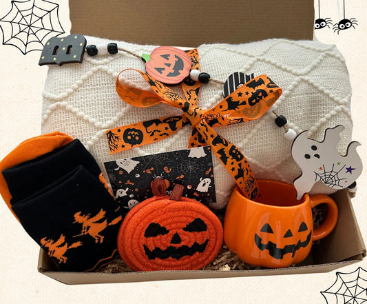Halloween Gift Basket with Blanket Pumpkin Mug - Basketful Gifts