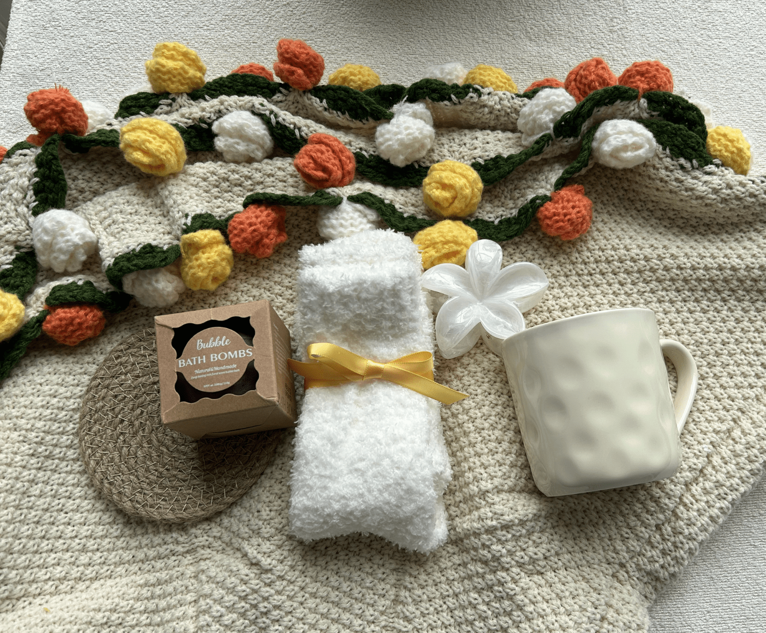 Thinking of You gift basket ceramic mug and self-care essentials - Basketful Gifts