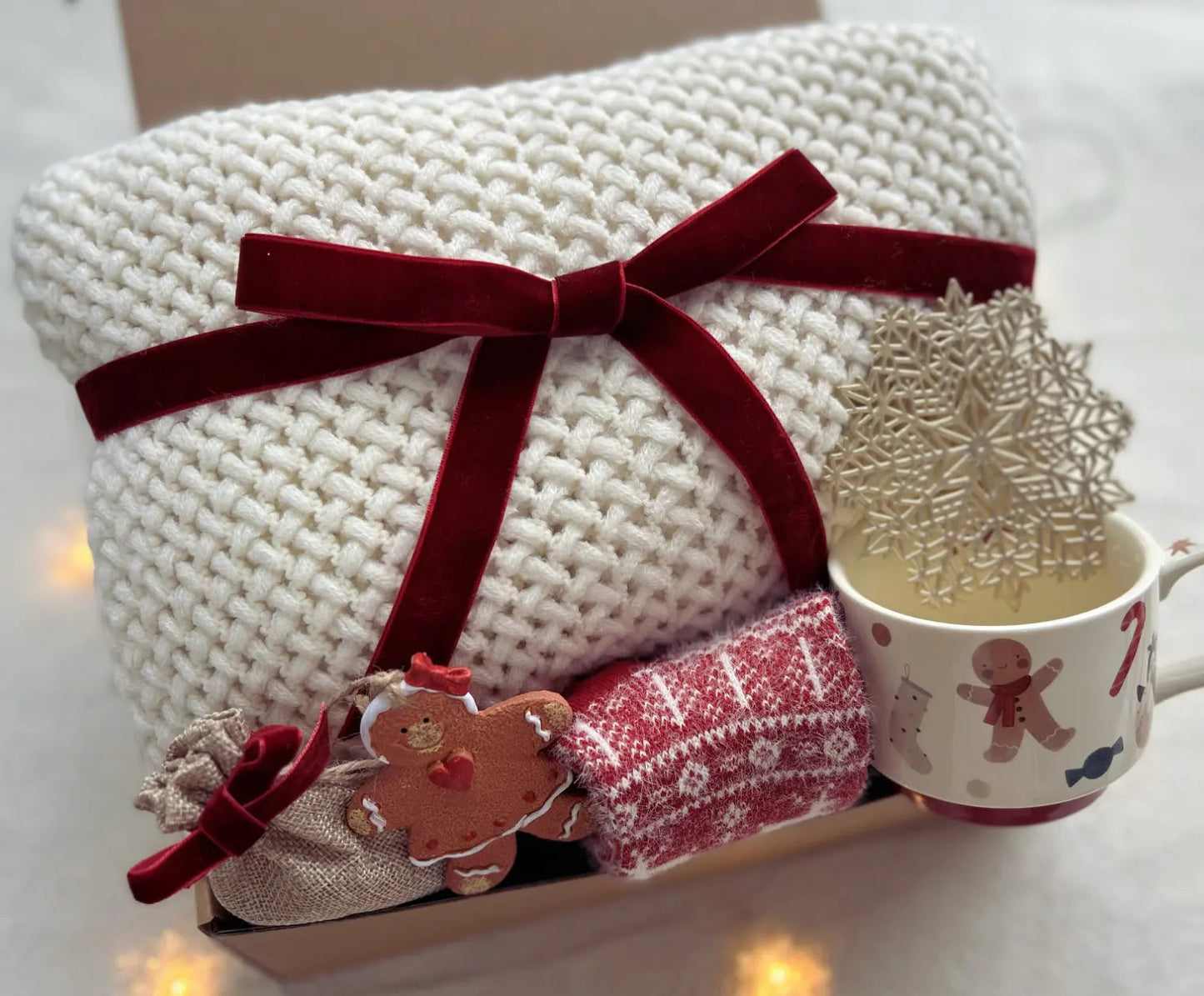 Holiday Gift Box - Toasted Almond Blanket & Festive Santa Mug - Basketful Gifts