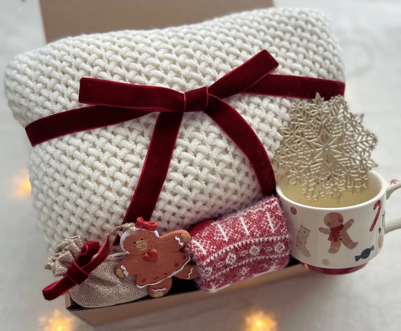 Holiday Gift Box - Toasted Almond Blanket & Festive Santa Mug - Basketful Gifts