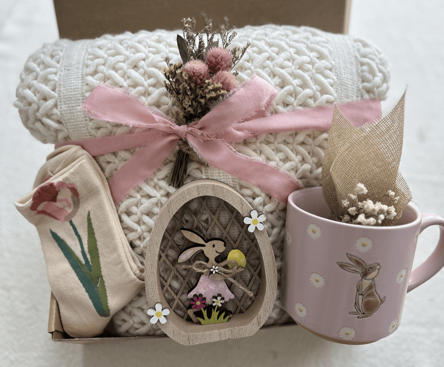 Morning Meadow | Pink& Creamy Easter Gift Basket & Spring Botanical Care Package - Basketful Gifts