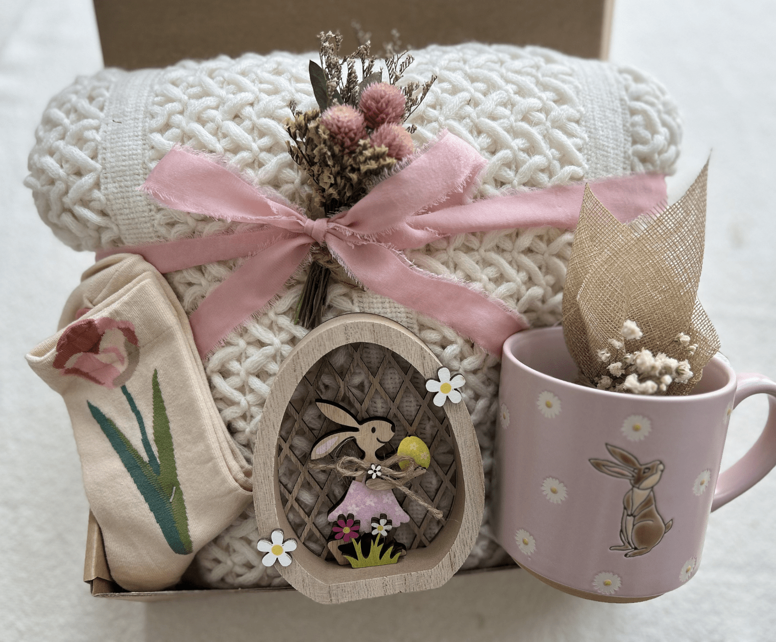 Morning Meadow | Pink& Creamy Easter Gift Basket & Spring Botanical Care Package - Basketful Gifts