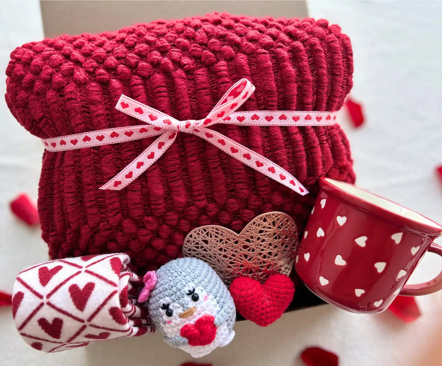 Personalized Valentine Gift for Grandma/Friends – Cozy Blanket, Heart Mug, Socks & Sweet Keepsake - Basketful Gifts