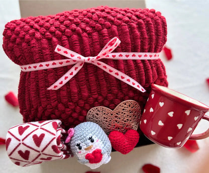 Personalized Valentine Gift for Grandma/Friends – Cozy Blanket, Heart Mug, Socks & Sweet Keepsake - Basketful Gifts