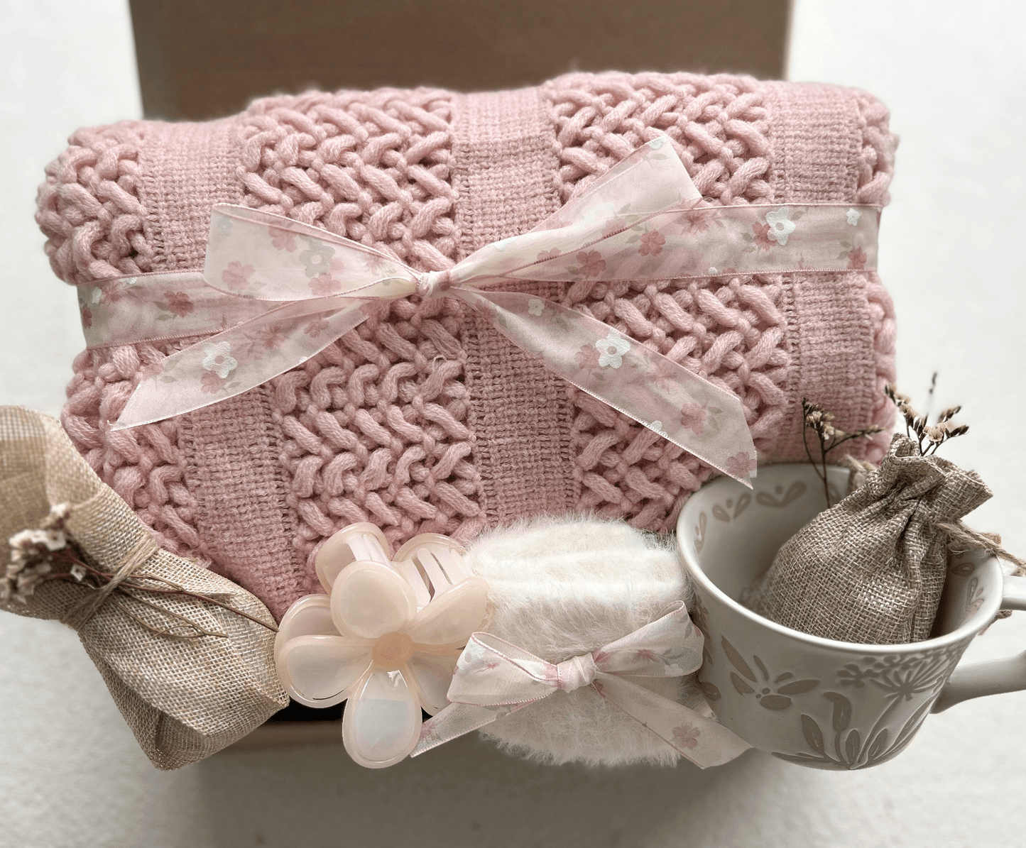 Petal & Plush | Luxury Spring Pink Gift Basket & Botanical Self-Care Kit - Basketful Gifts