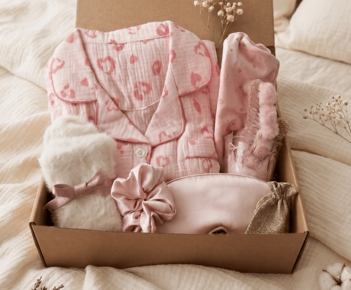 Pink Care Package – Pajamas & Self-Care Essentials - Basketful Gifts