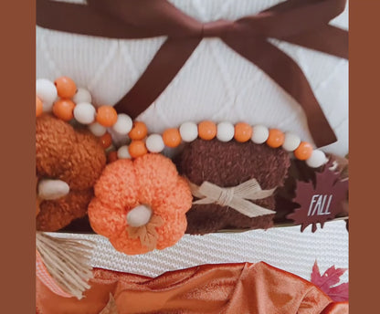 Fall Pumpkin & Blanket Gift Basket – Crocheted Pumpkins, Wood Bead Garland & Cozy Socks