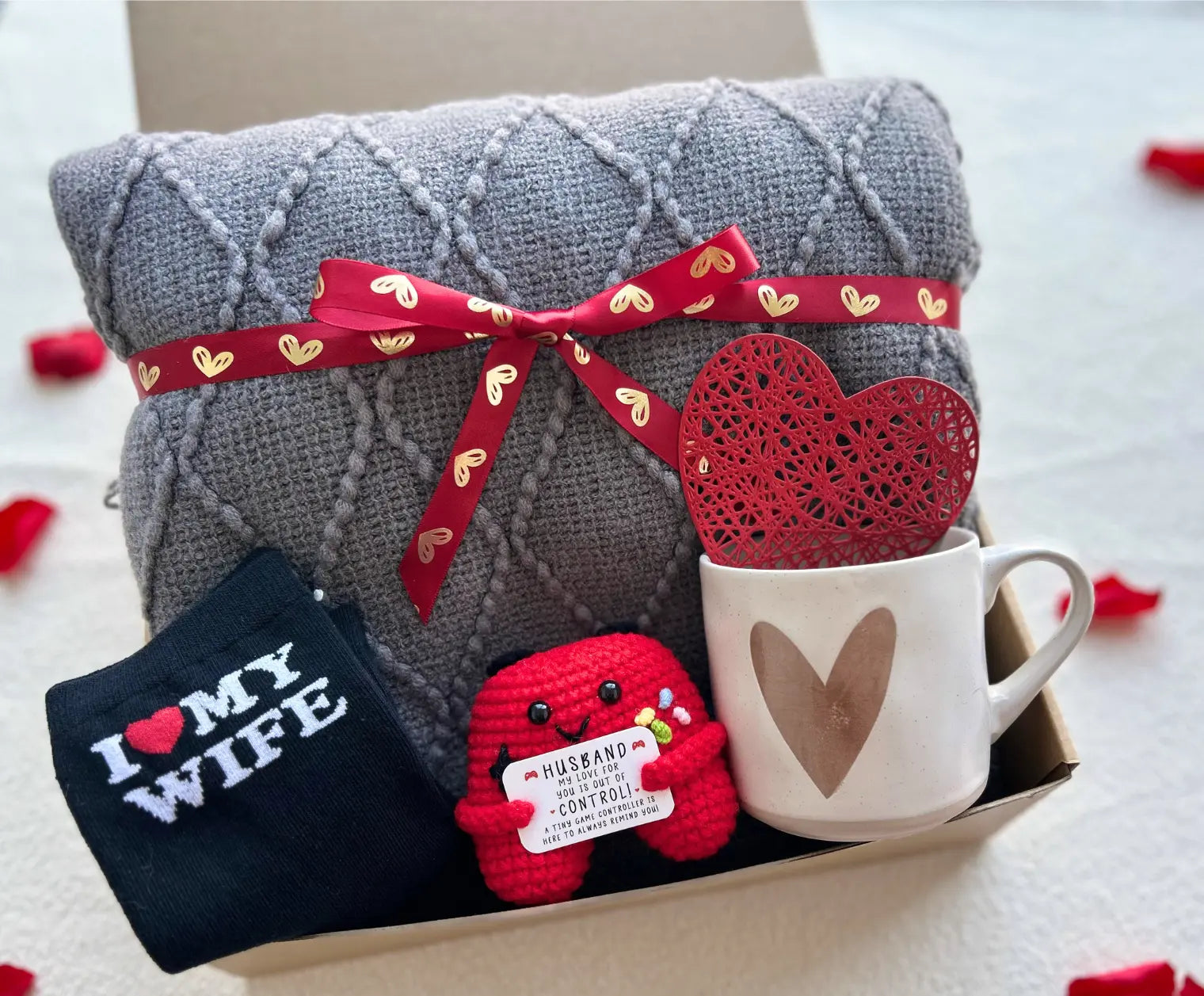 Romantic Valentine Gift for Husband(Game Lovers/Sports Lovers) – Knit Blanket, Mug & Cozy Accessories - Basketful Gifts