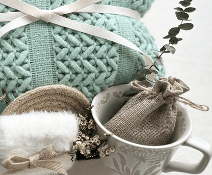 Self-Care Gift Basket for Women - Luxury Sage Green Curated Care Package with Mug, Journal & Aromatherapy Set