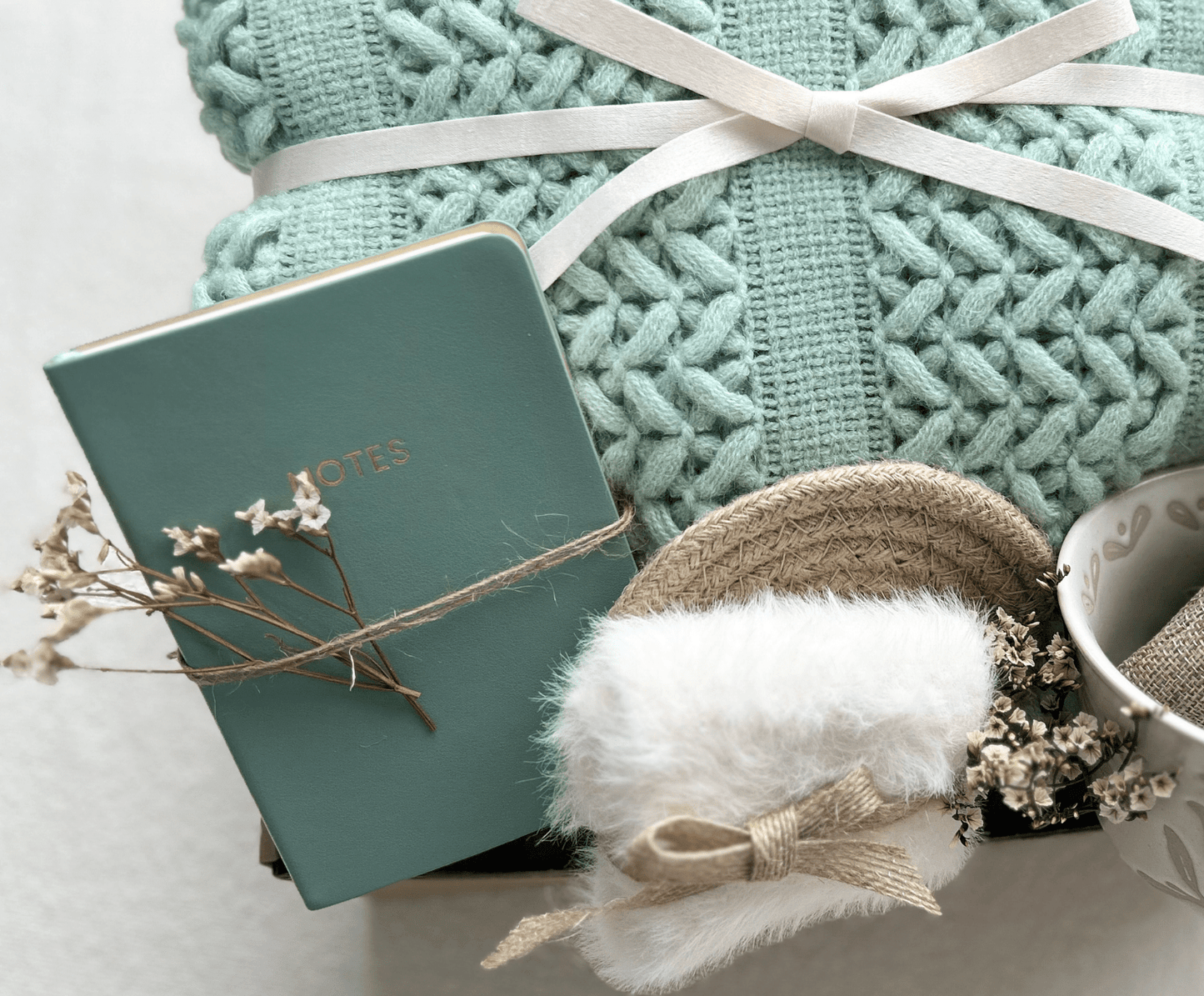 Self-Care Gift Basket for Women - Luxury Sage Green Curated Care Package with Mug, Journal & Aromatherapy Set