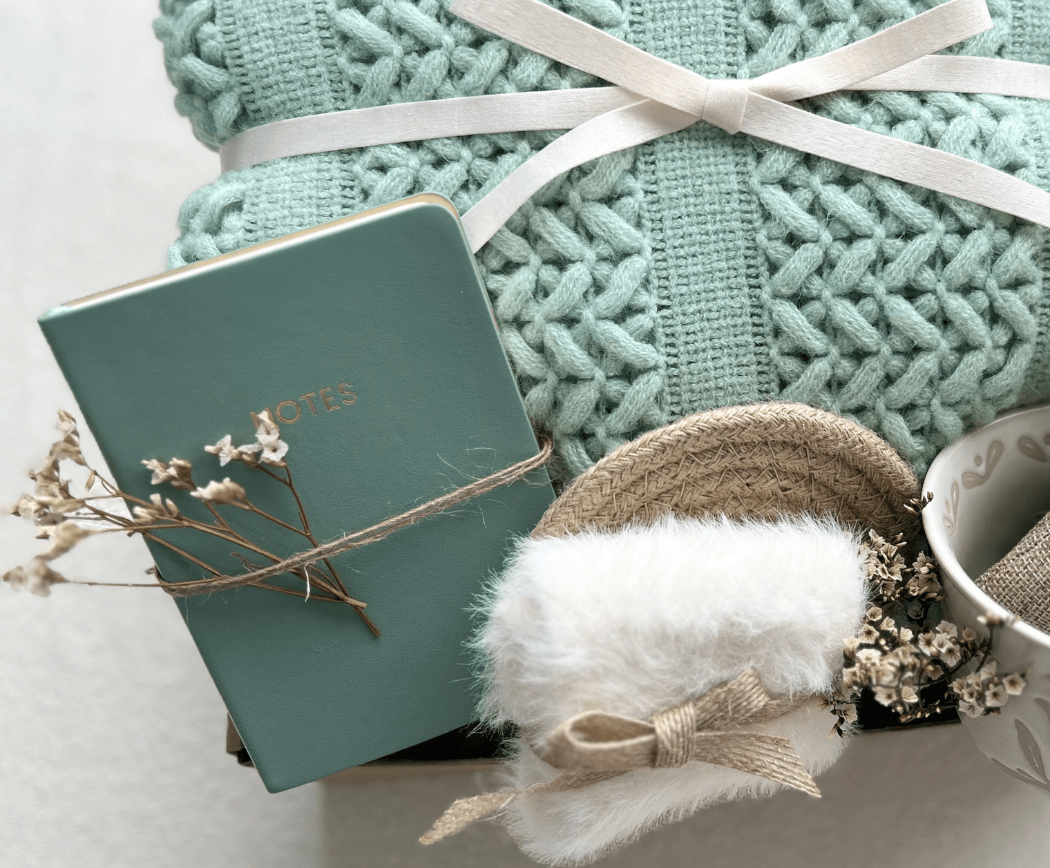 Self-Care Gift Basket for Women - Luxury Sage Green Curated Care Package with Mug, Journal & Aromatherapy Set