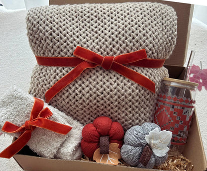Sending Hugs Fall Gift Baskets with Crochet Pumpkin Boho Style - Basketful Gifts