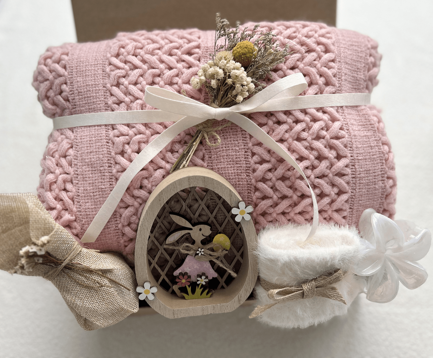 Spring Meadow | Luxury Easter Gift Basket for Her with Wooden Bunny Decor - Basketful Gifts