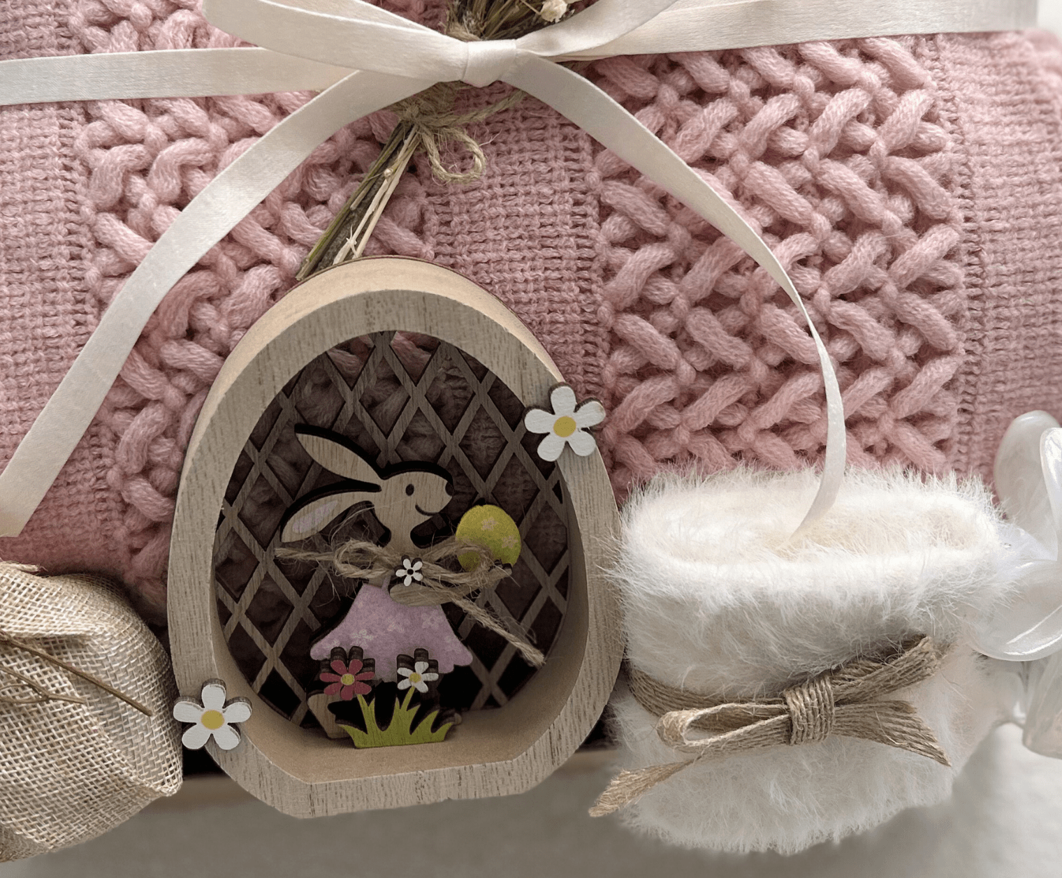 Spring Meadow | Luxury Easter Gift Basket for Her with Wooden Bunny Decor - Basketful Gifts