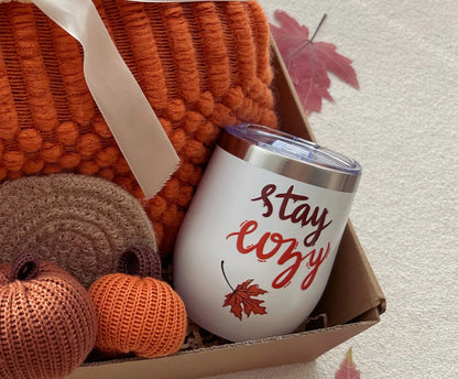 Stay Cozy Care Package with Blanket and Stainless Tumbler - Basketful Gifts