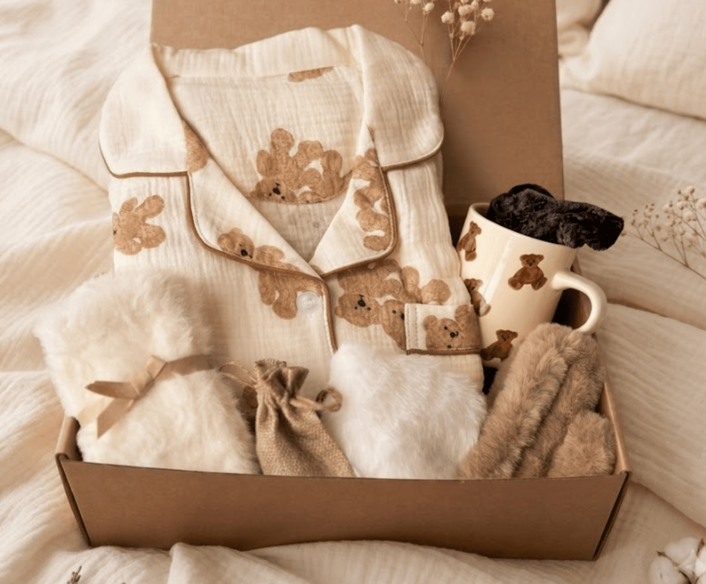 Teddy Bear Self-Care Gift Basket – Cozy Pajamas & Comfort Set - Basketful Gifts