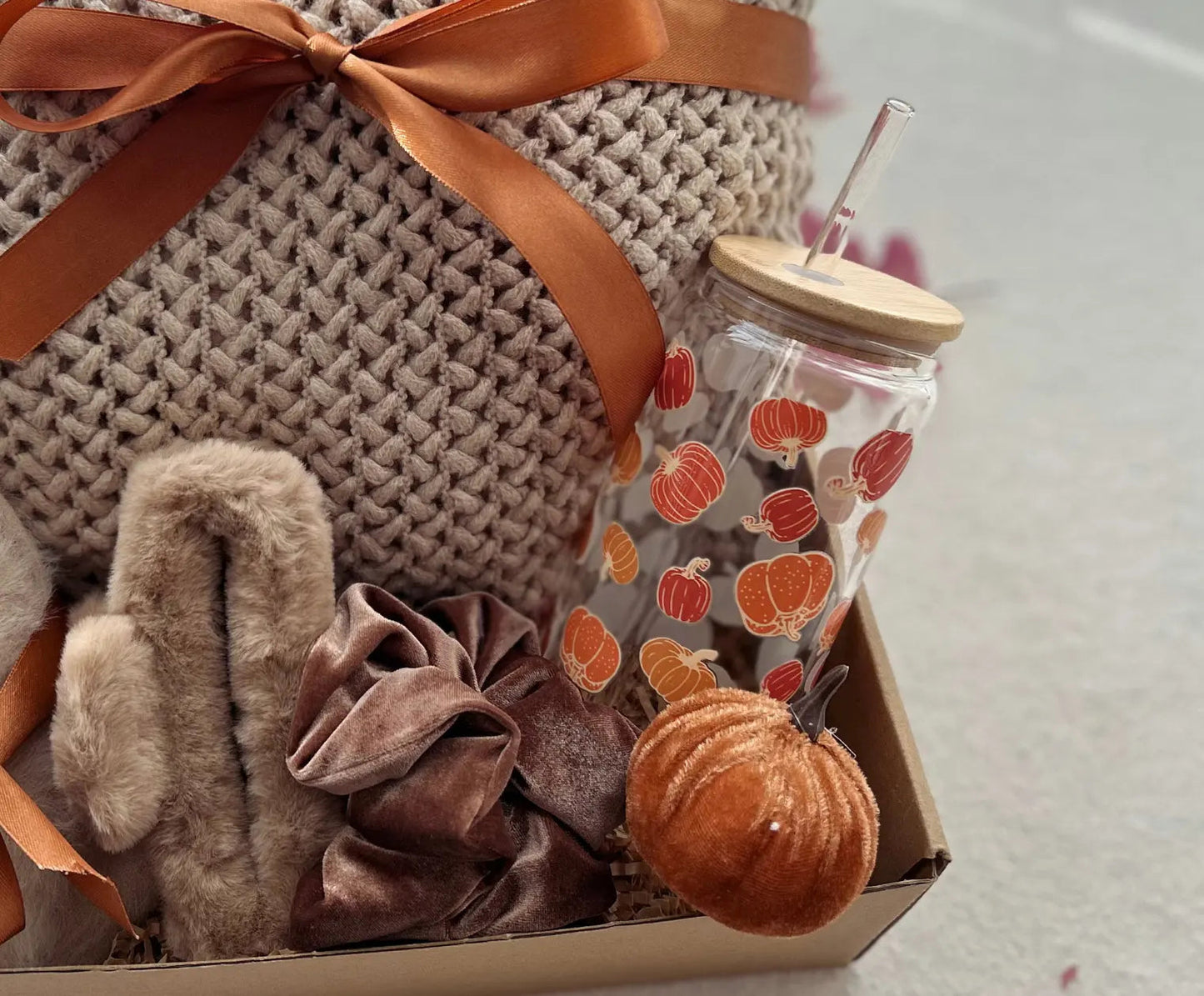 Thinking of You Care Package for Women with Blanket & Pumpkin Tumbler - Basketful Gifts