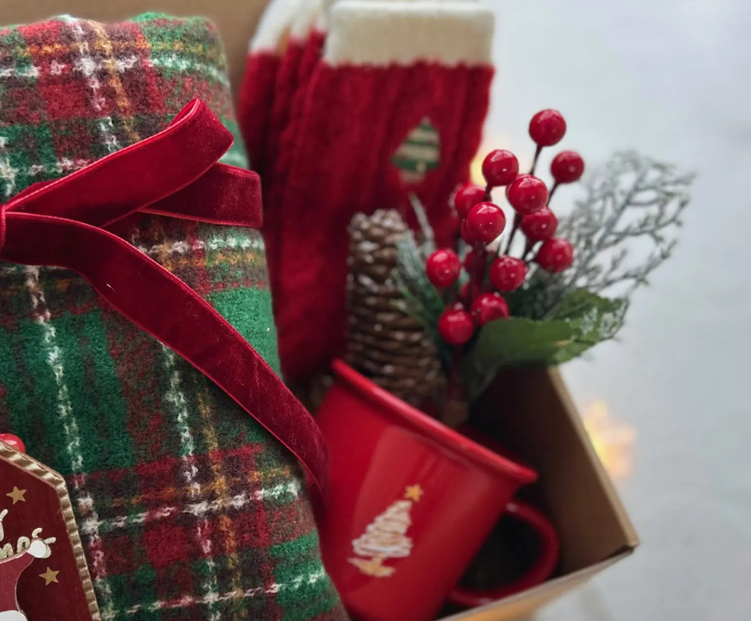Xmas Gifts for Older Ladies - Cozy Scarf & Festive Holiday Mug - Basketful Gifts
